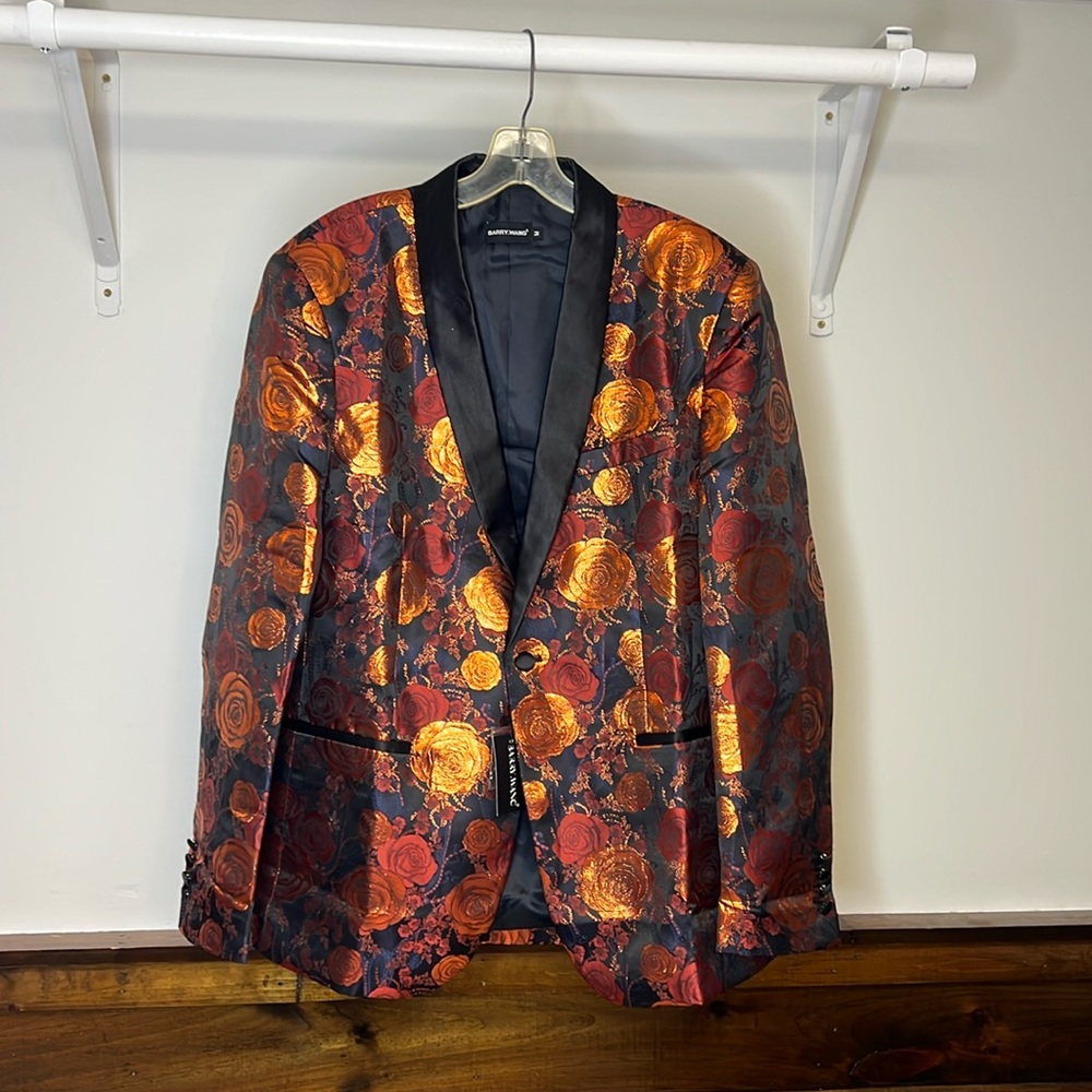 NWT Barry Wang Black and Orange Iridescent Blazer- M